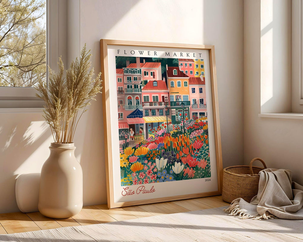 São Paulo Flower Market Print | Brazil Travel Poster wall art print, modern home decor, unframed artwork by Nomad & Nest