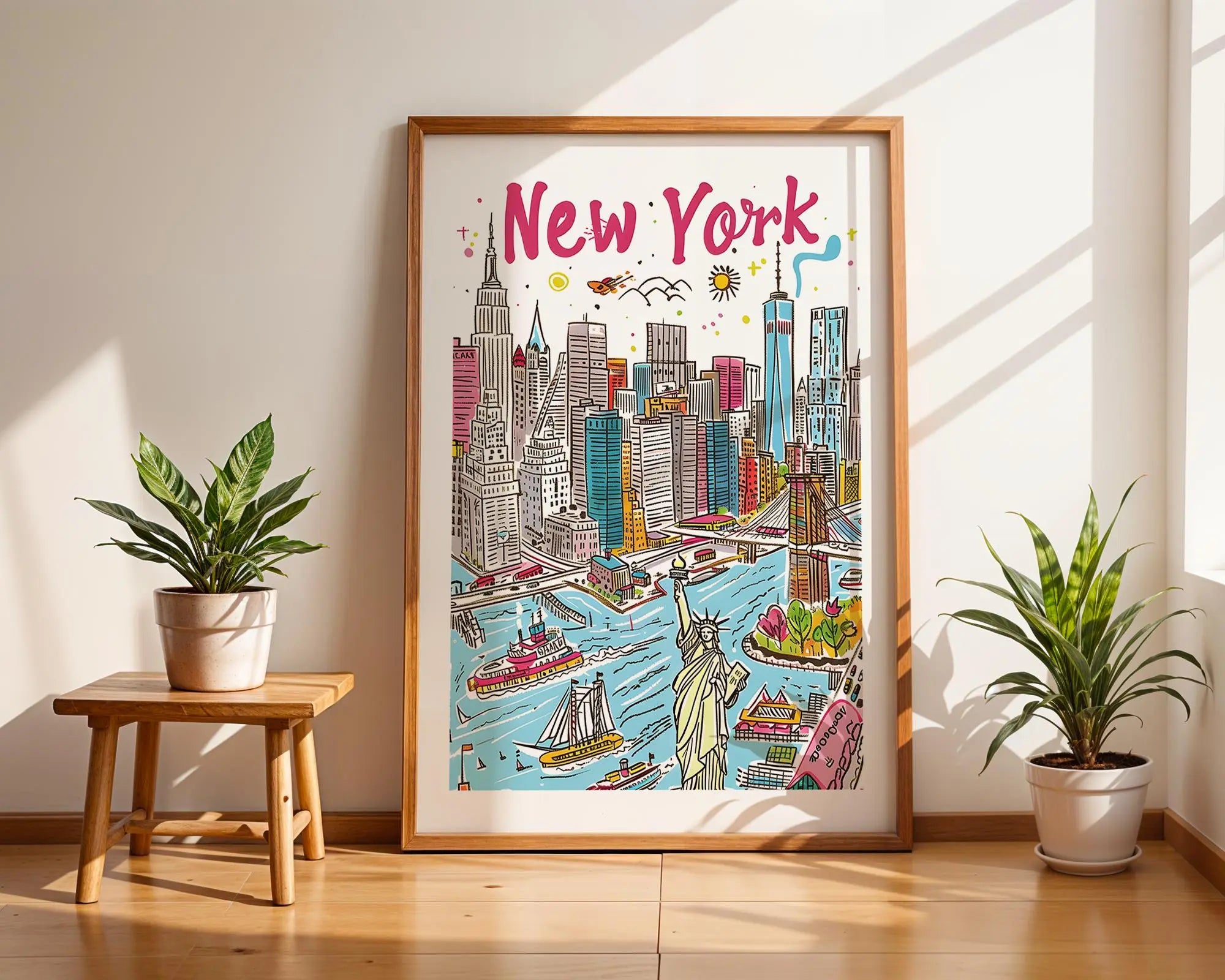 New York Cityscape Poster | Colorful NYC Travel Print wall art print, modern home decor, unframed artwork by Nomad & Nest