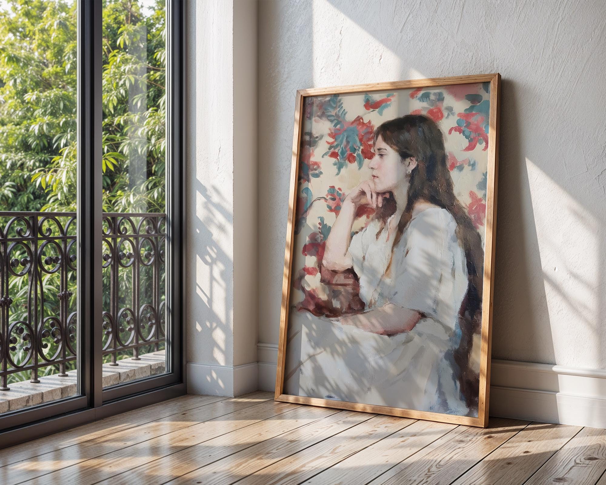 Elegant Woman Portrait Art Print | Vintage Floral Wall Decor wall art print, modern home decor, unframed artwork by Nomad & Nest