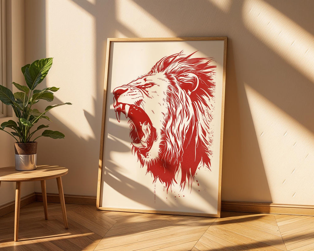 Red Lion Roar Wall Art Print, Modern Jungle Safari Decor wall art print, modern home decor, unframed artwork by Nomad & Nest