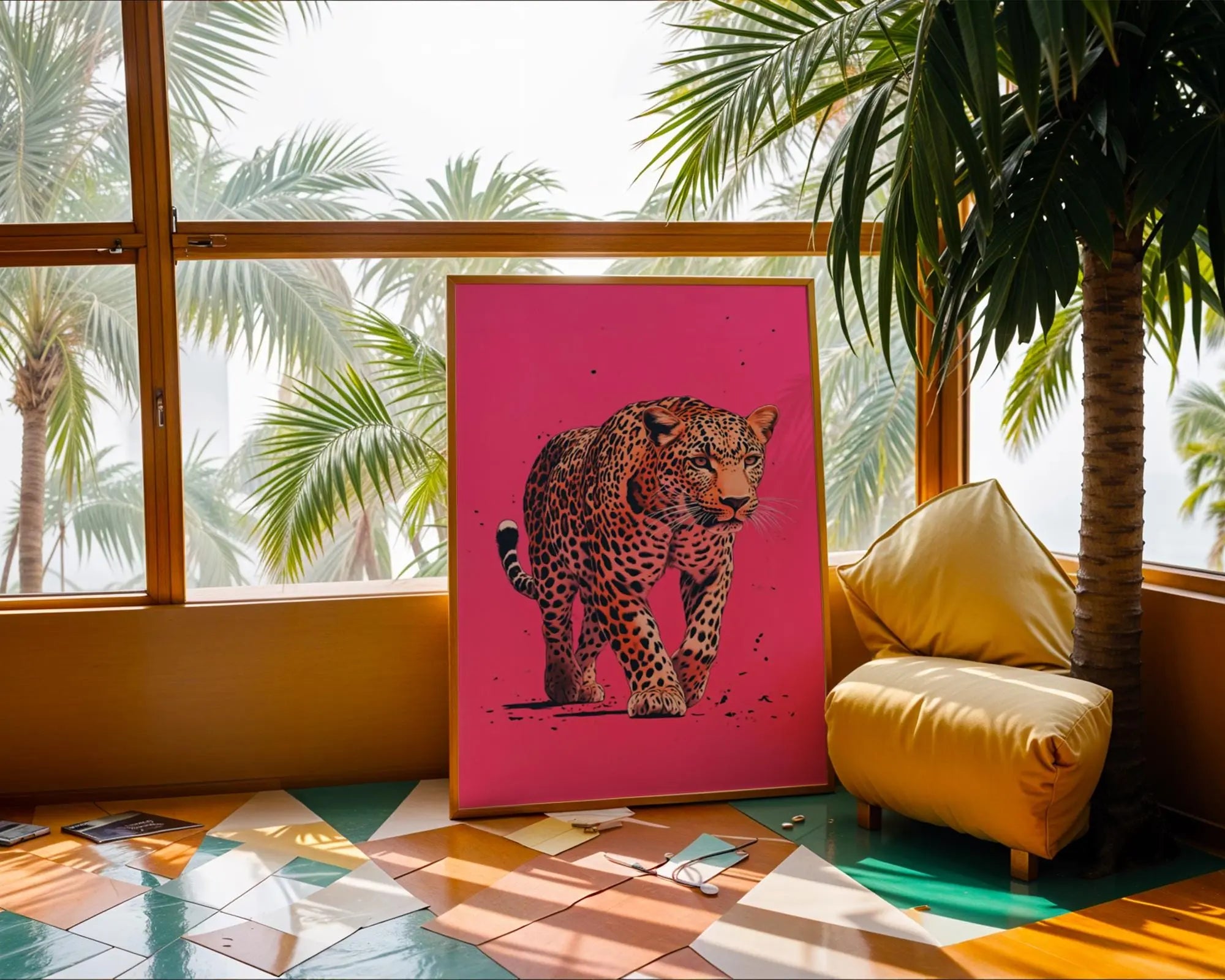 Leopard on Hot Pink Print | Bold Animal Wall Art wall art print, modern home decor, unframed artwork by Nomad & Nest