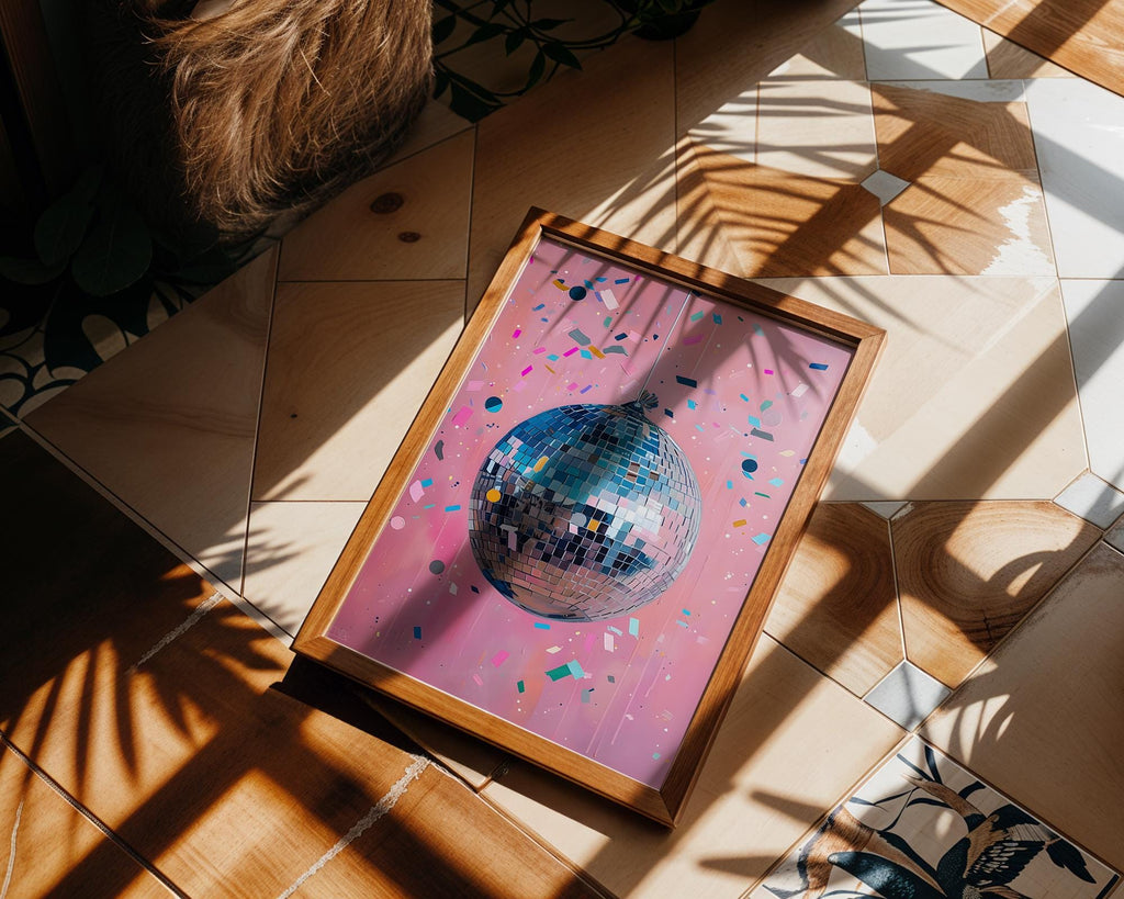 Modern Pop Art | Pink Disco Ball  Print | Retro Glam Home Decor wall art print, modern home decor, unframed artwork by Nomad & Nest