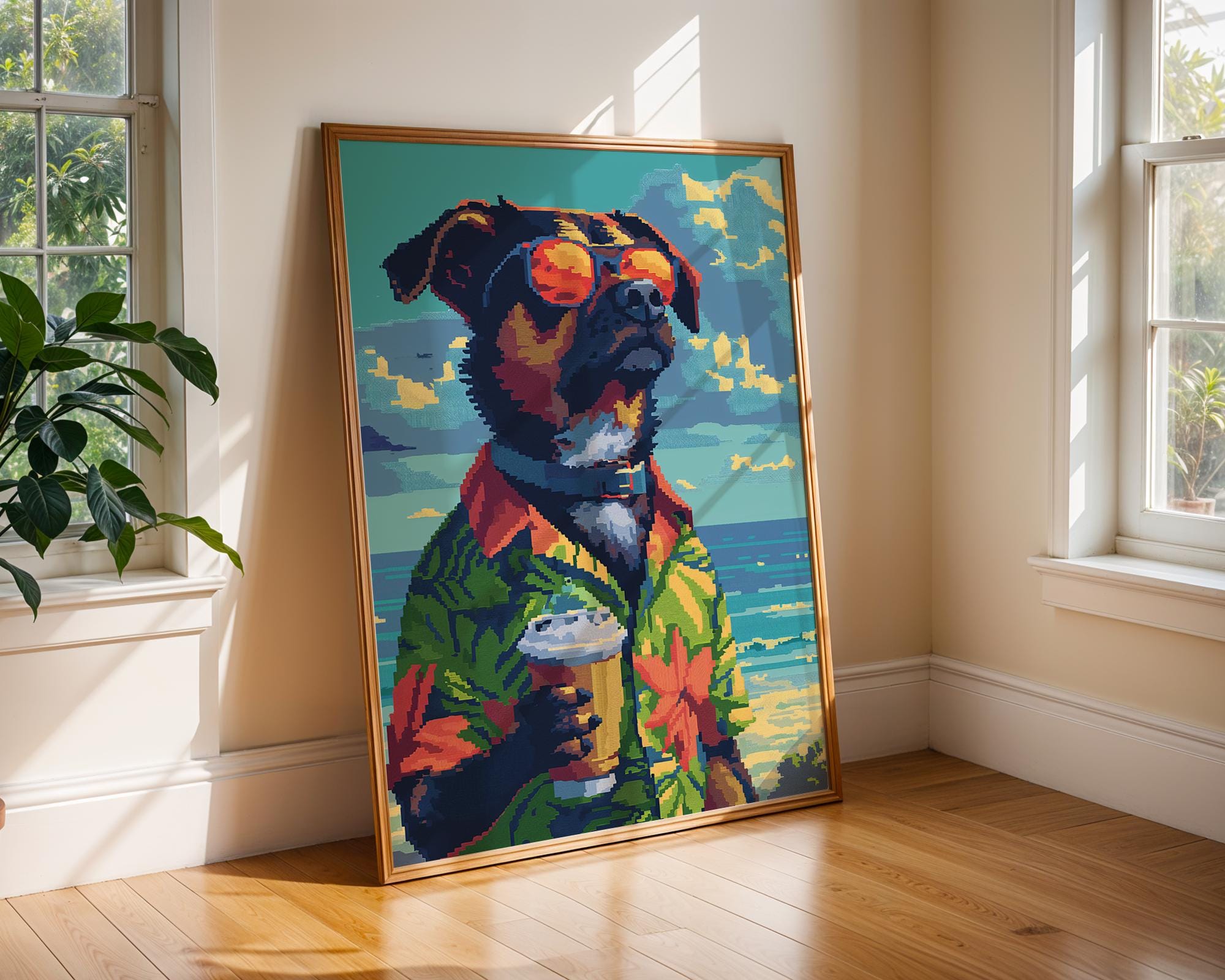 Tropical Dog Print | Retro Beach Wall Art, Summer Holiday Poster wall art print, modern home decor, unframed artwork by Nomad & Nest