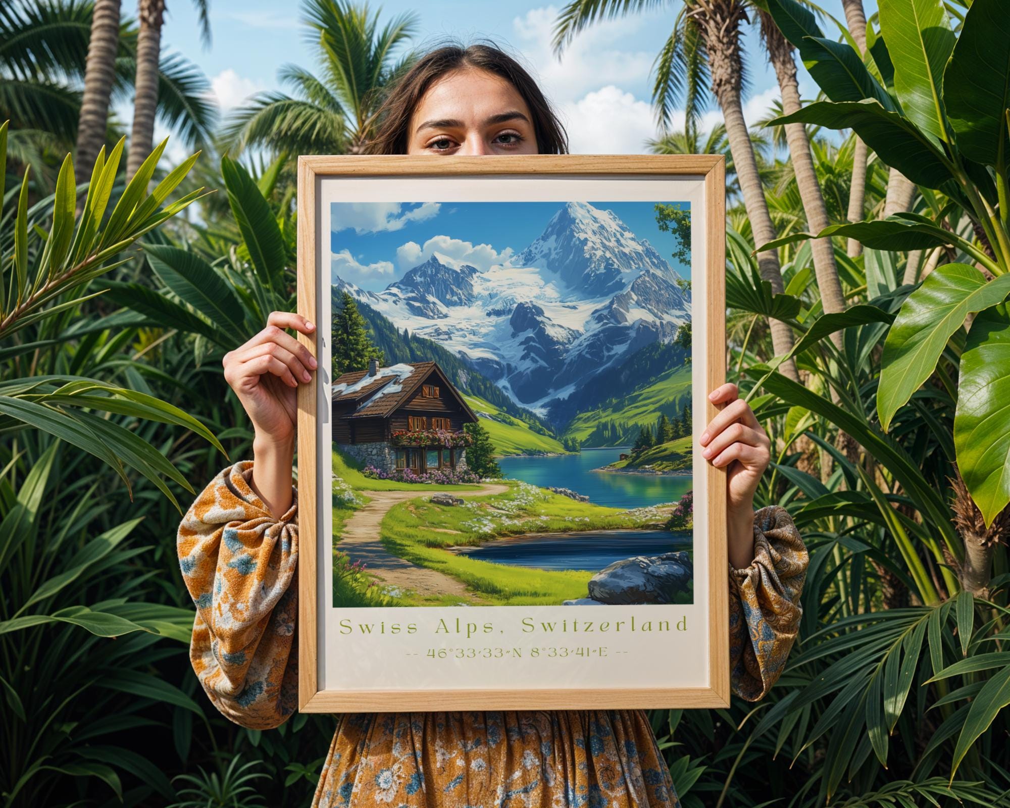 Swiss Alps Travel Poster | Scenic Mountain Landscape Art Print wall art print, modern home decor, unframed artwork by Nomad & Nest