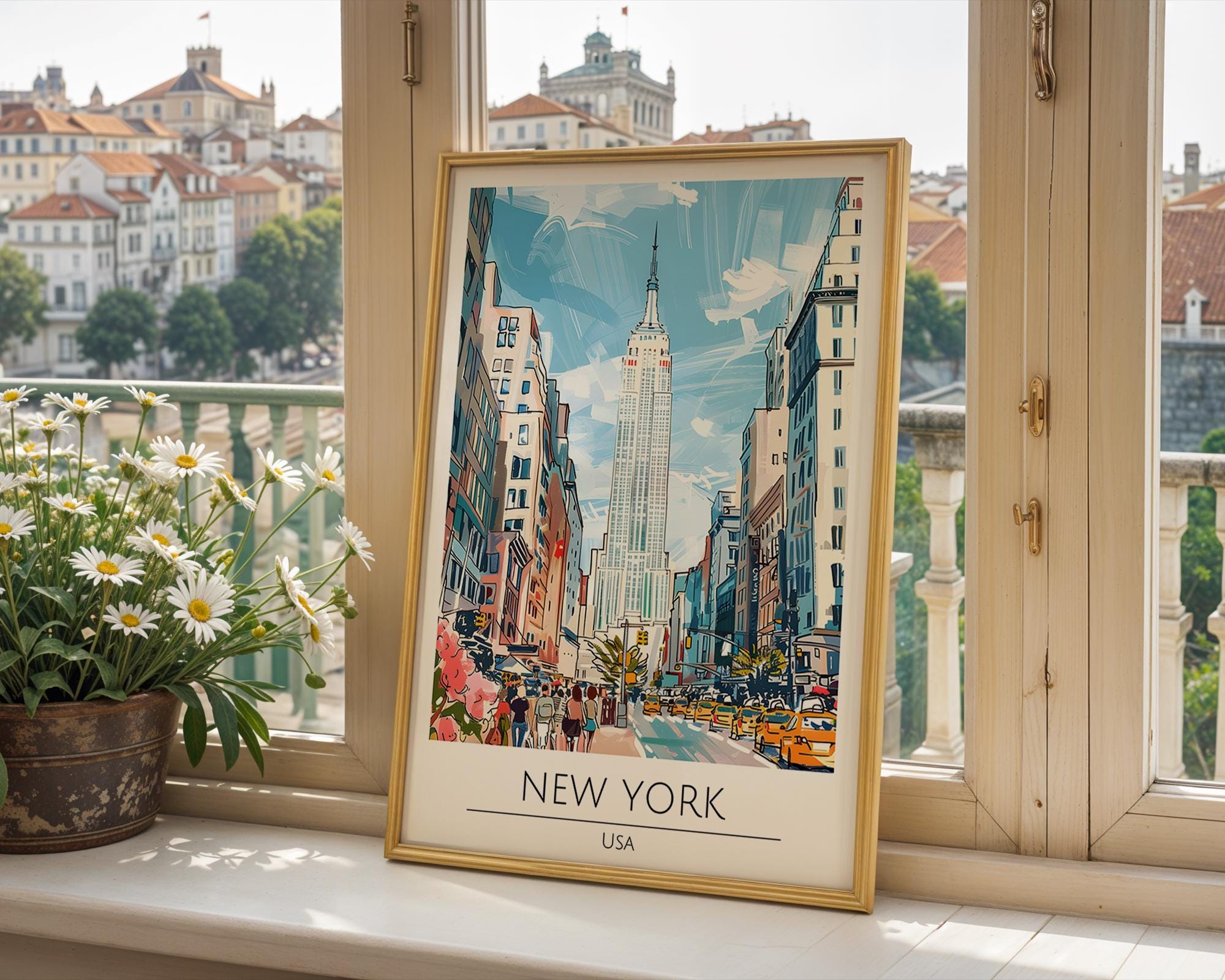 NYC Skyline Travel Poster | Manhattan Architecture Art Print wall art print, modern home decor, unframed artwork by Nomad & Nest