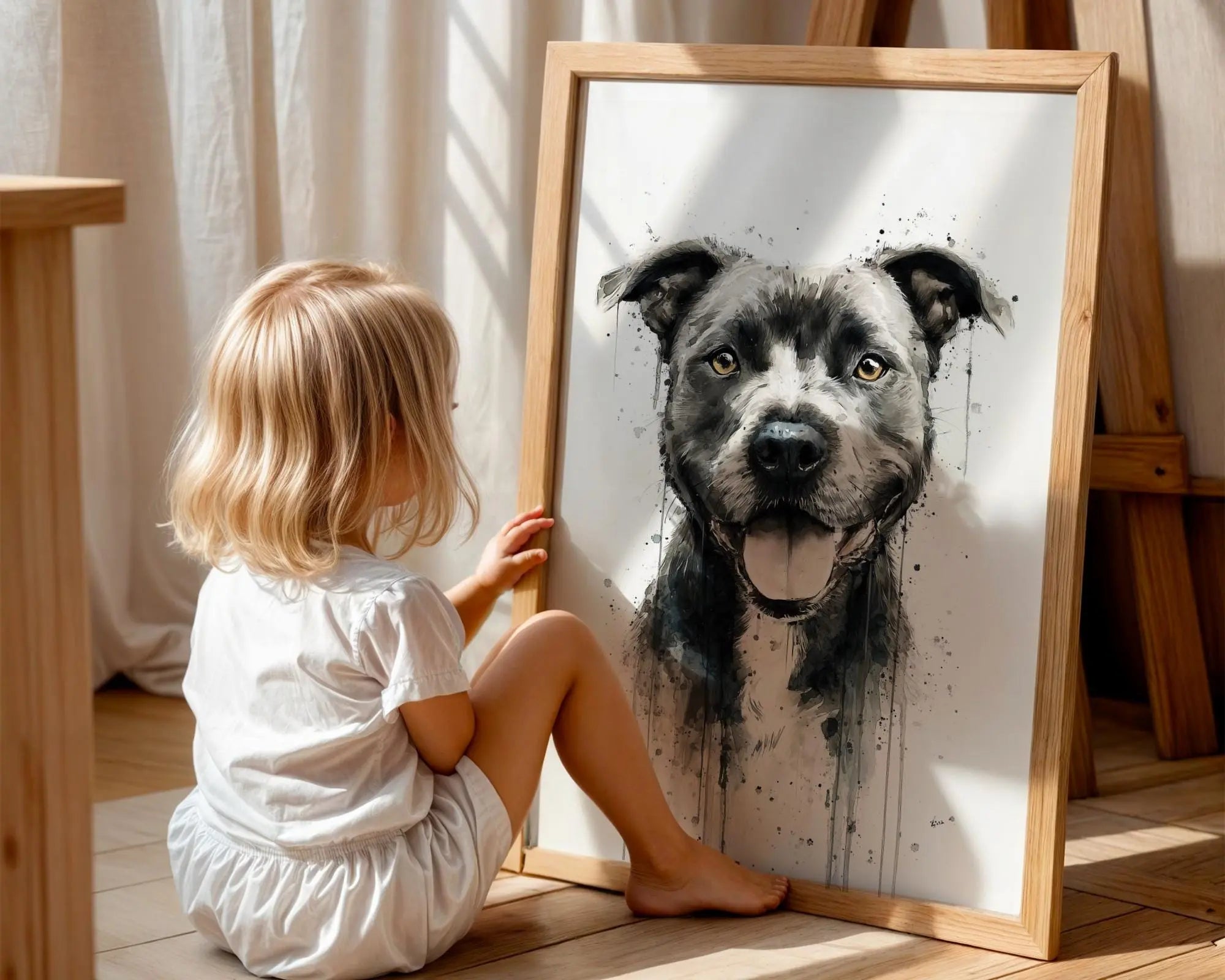 Staffordshire Bull Terrier Watercolor Print | Smiling Staffy Dog Portrait Wall Art wall art print, modern home decor, unframed artwork by Nomad & Nest