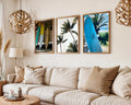Colourful Prints | Tropical Surfboard & Palm Tree Print Set, Coastal Photography Wall Art (Set of 3) wall art print, modern home decor, unframed artwork by Nomad & Nest
