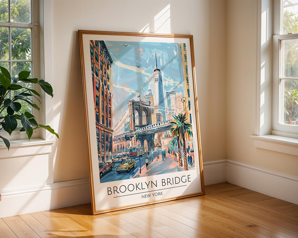Brooklyn Bridge Art Print | NYC Travel Poster, Skyscraper Illustration wall art print, modern home decor, unframed artwork by Nomad & Nest