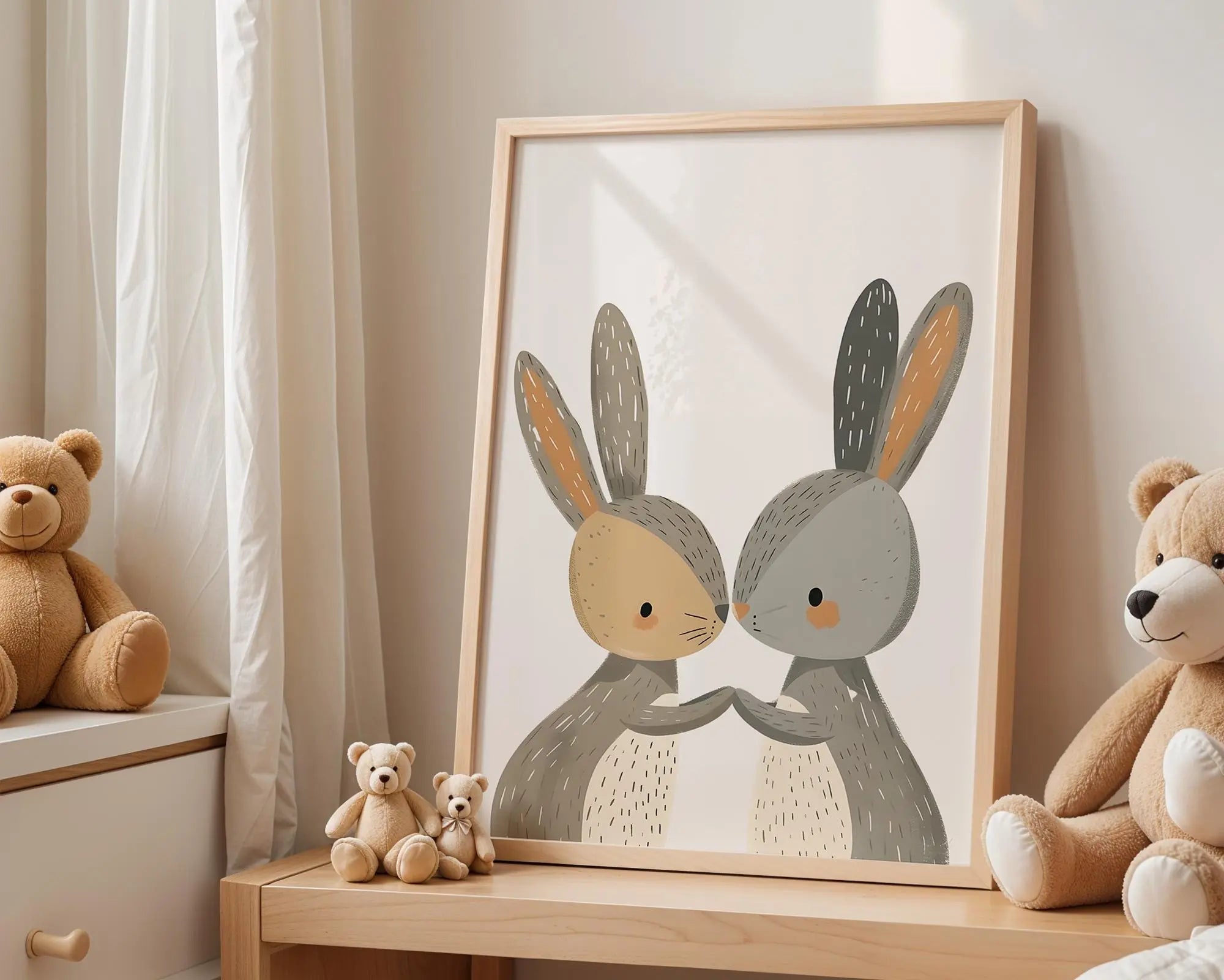 Playroom Ideas | Bunny Friends Nursery Wall Art | Boho Woodland Baby Print wall art print, modern home decor, unframed artwork by Nomad & Nest