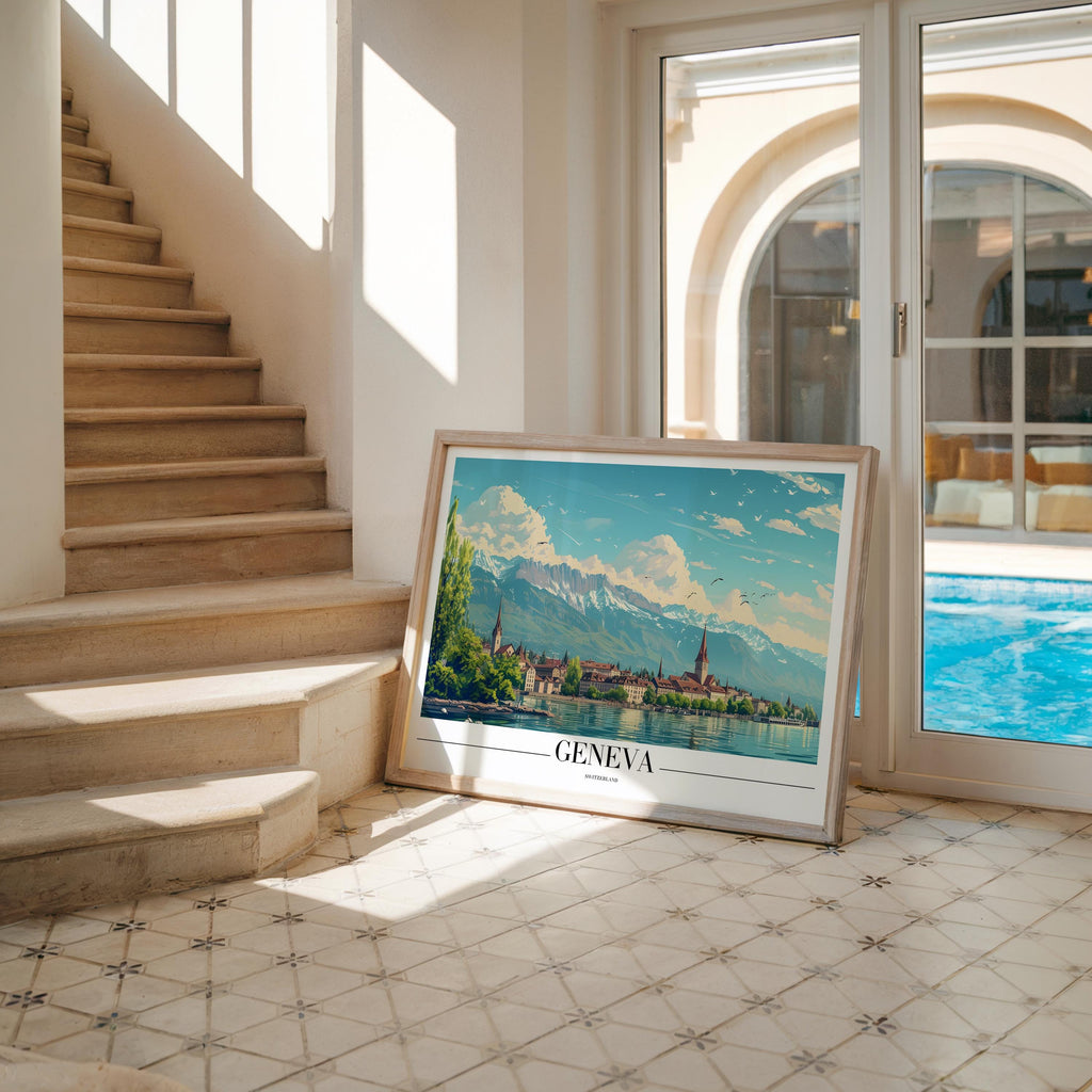 Geneva Switzerland Poster | Alpine Lake City Art Print wall art print, modern home decor, unframed artwork by Nomad & Nest