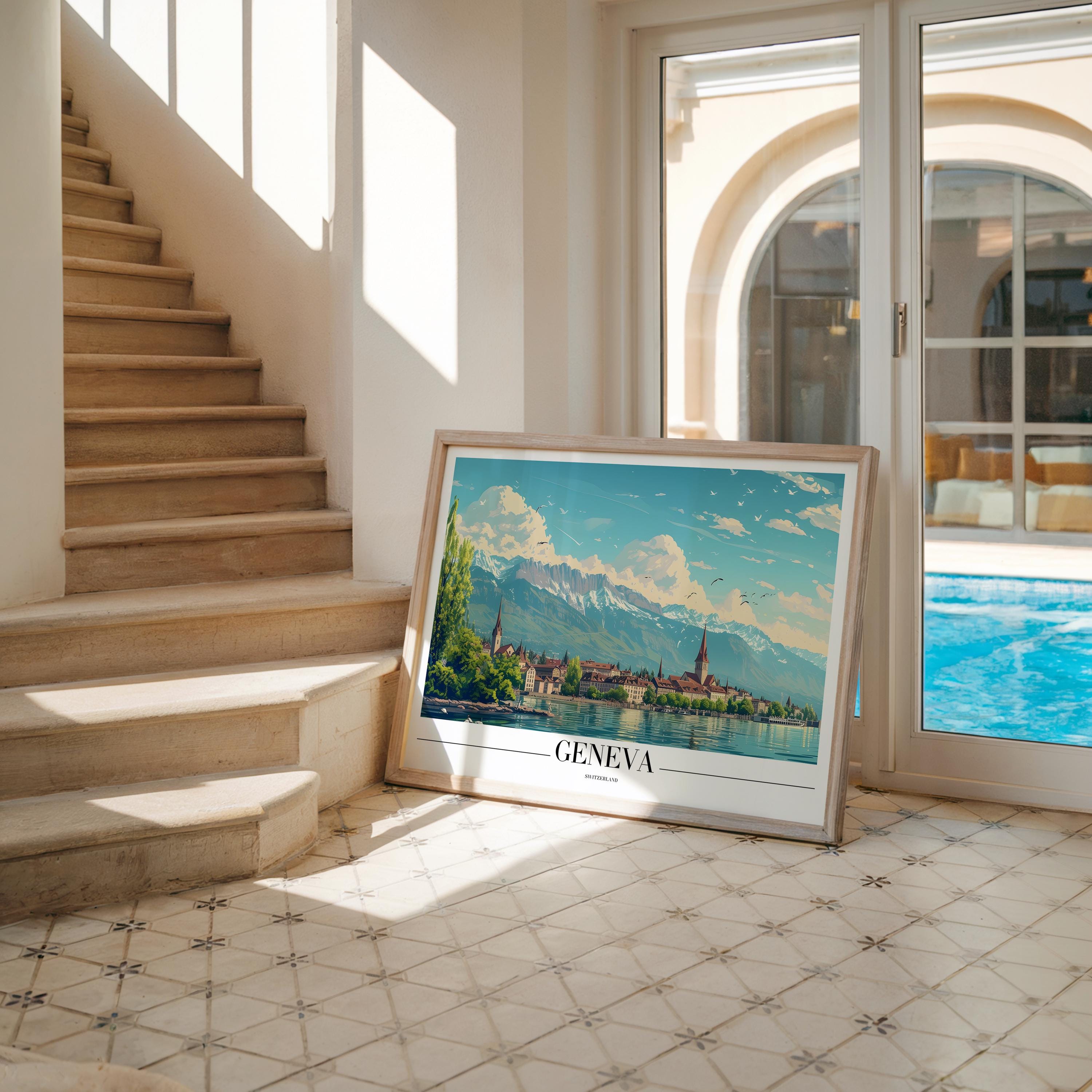 Geneva Switzerland Poster | Alpine Lake City Art Print wall art print, modern home decor, unframed artwork by Nomad & Nest