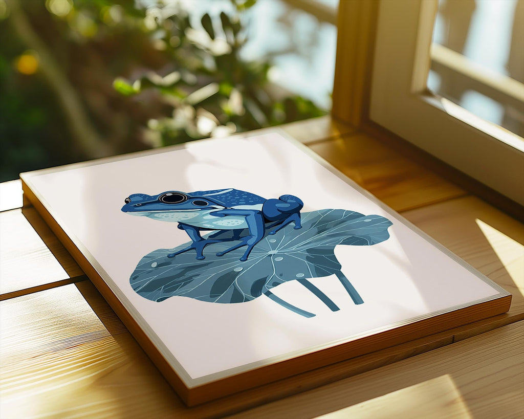 Blue Frog Art Print, Tropical Nursery Decor, Lilly Pad Poster wall art print, modern home decor, unframed artwork by Nomad & Nest