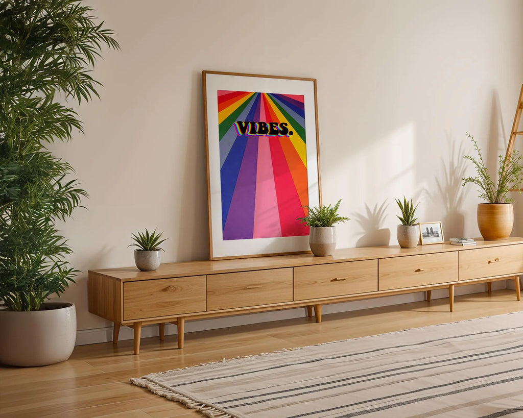 Modern Pop Art | Retro Rainbow VIBES  Print | Colorful Typography Poster wall art print, modern home decor, unframed artwork by Nomad & Nest