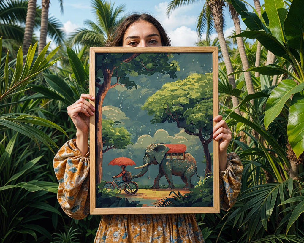 Elephant and Boy Rainy Day Print | Whimsical Friendship Wall Art wall art print, modern home decor, unframed artwork by Nomad & Nest