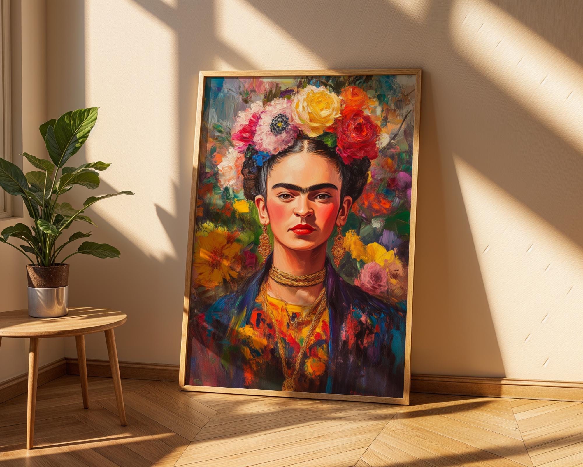 Frida Kahlo Portrait Print | Colourful Flower Crown, Eclectic Wall Art wall art print, modern home decor, unframed artwork by Nomad & Nest