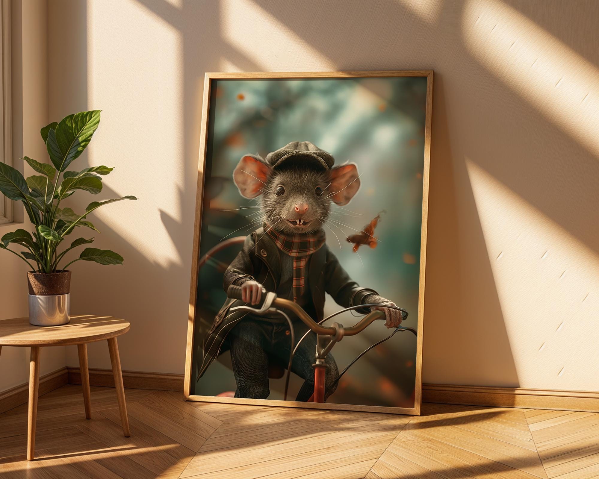 Mouse on Bicycle Art Print | Whimsical Animal Illustration, Kids Room wall art print, modern home decor, unframed artwork by Nomad & Nest