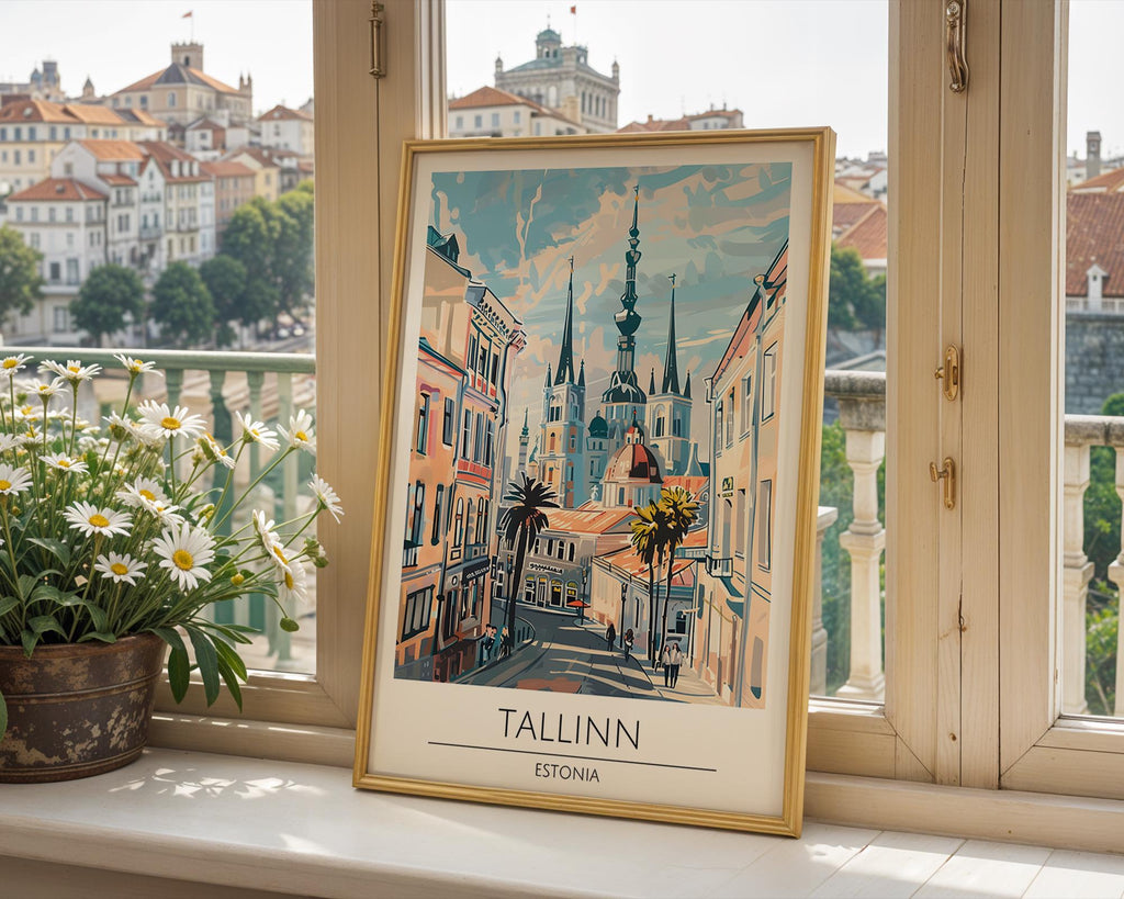 Tallinn Estonia Skyline Poster | Colorful Baltic Travel Art wall art print, modern home decor, unframed artwork by Nomad & Nest