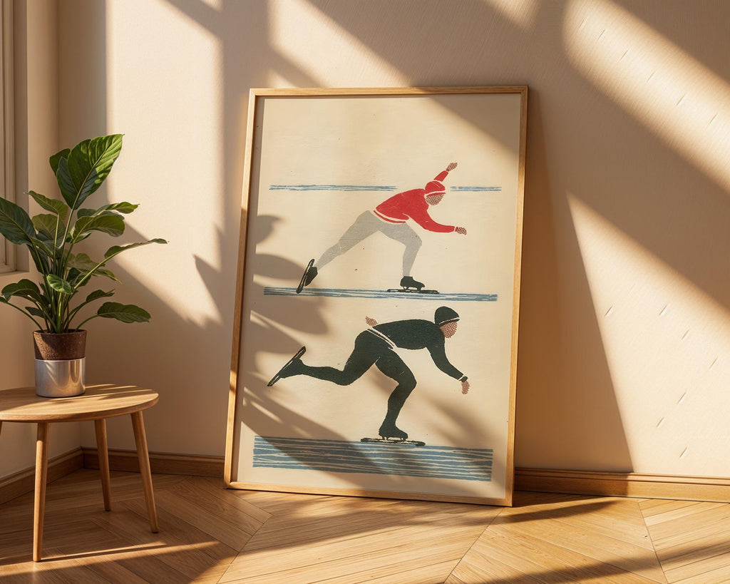 Retro Ice Skaters Art Print | Scandinavian Minimalist Winter Sports Poster wall art print, modern home decor, unframed artwork by Nomad & Nest
