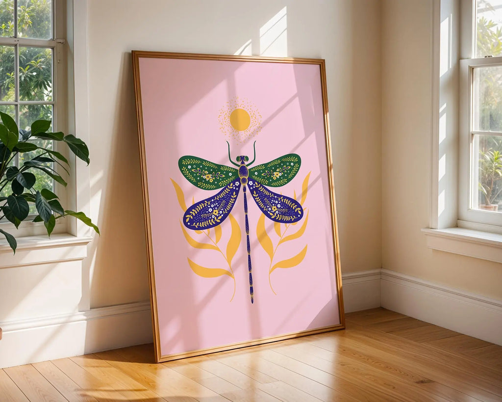 Dragonfly Botanical Art Print | Colorful Insect Illustration wall art print, modern home decor, unframed artwork by Nomad & Nest
