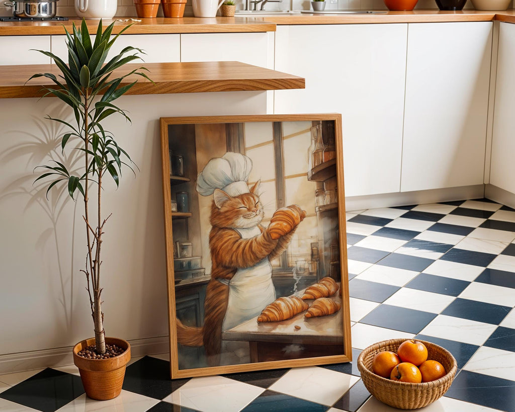 Croissant Cat Print • Whimsical French Bistro Kitchen Art wall art print, modern home decor, unframed artwork by Nomad & Nest