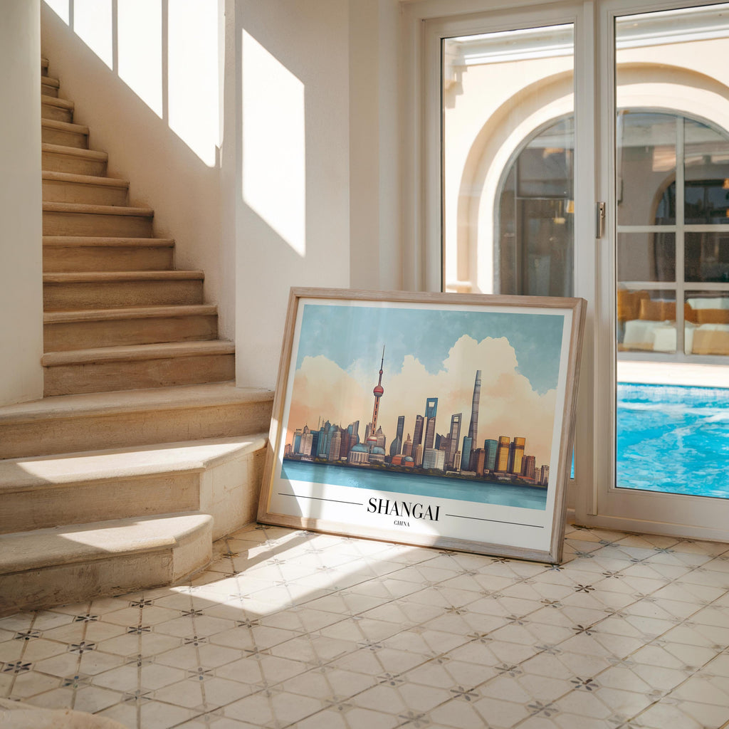 Shanghai Skyline Art Print | Modern China Travel Poster wall art print, modern home decor, unframed artwork by Nomad & Nest