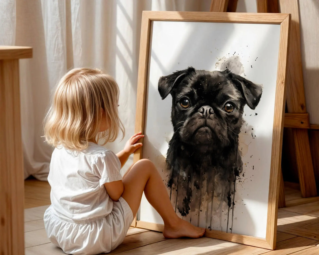 Black Pug Watercolour Print | Modern Dog Portrait Wall Art wall art print, modern home decor, unframed artwork by Nomad & Nest