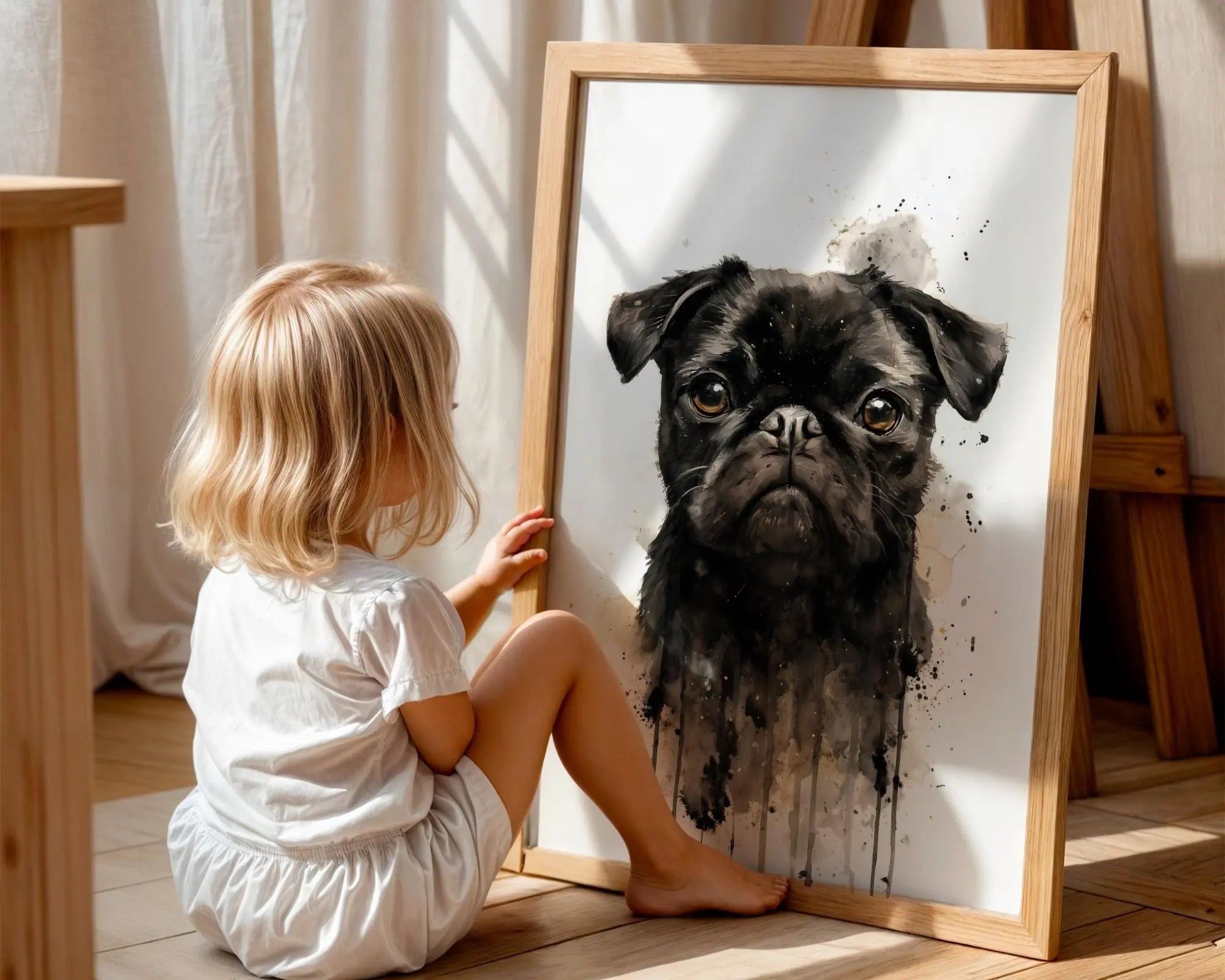 Black Pug Watercolour Print | Modern Dog Portrait Wall Art wall art print, modern home decor, unframed artwork by Nomad & Nest