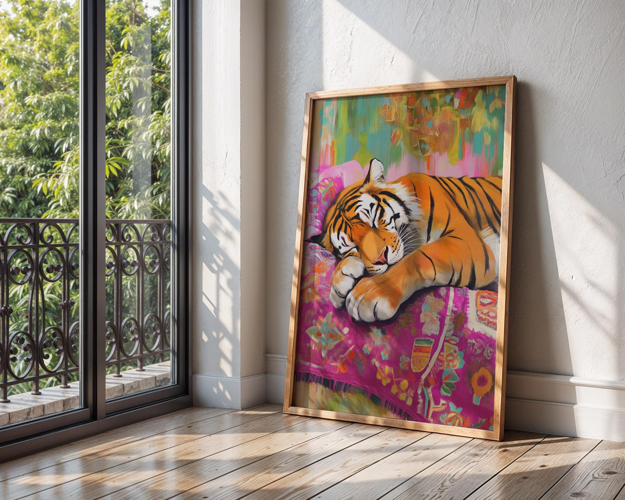 Sleeping Tiger Print | Bohemian Animal Wall Art wall art print, modern home decor, unframed artwork by Nomad & Nest