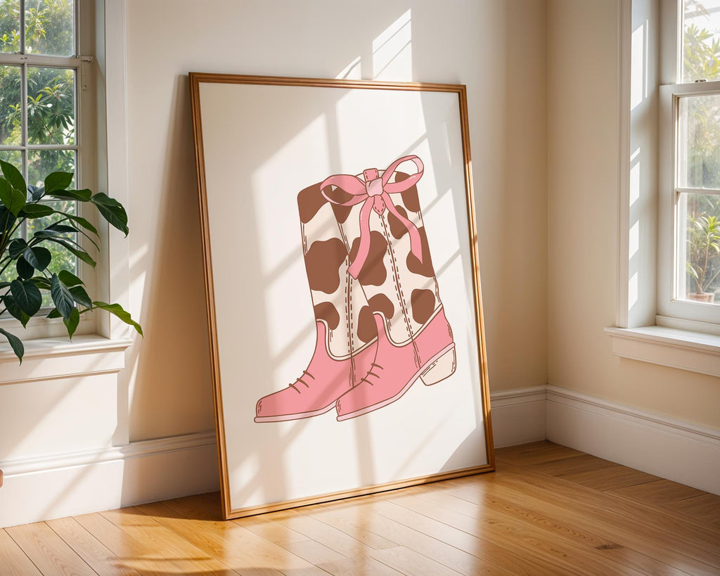 Pink Cowgirl Boots Print | Girly Western Wall Art wall art print, modern home decor, unframed artwork by Nomad & Nest