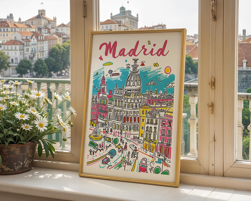 Madrid Cityscape Art Print | Colorful Spanish Travel Poster wall art print, modern home decor, unframed artwork by Nomad & Nest