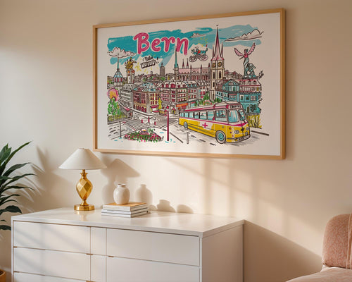 Bern Switzerland Poster | Colorful Swiss Cityscape Art Print wall art print, modern home decor, unframed artwork by Nomad & Nest