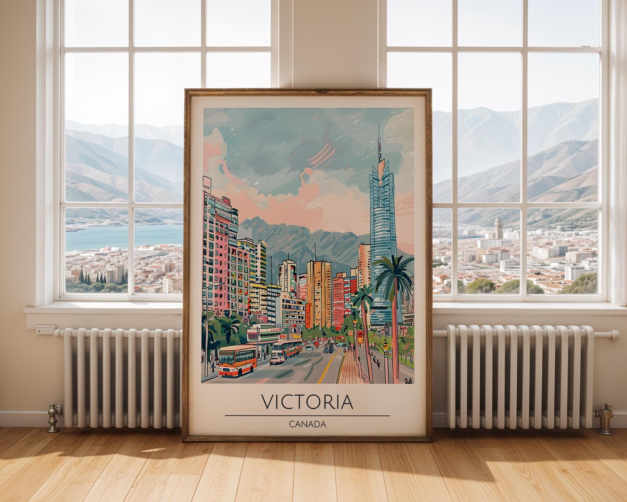 Victoria BC Skyline Art Print | Colorful Canadian City Poster wall art print, modern home decor, unframed artwork by Nomad & Nest