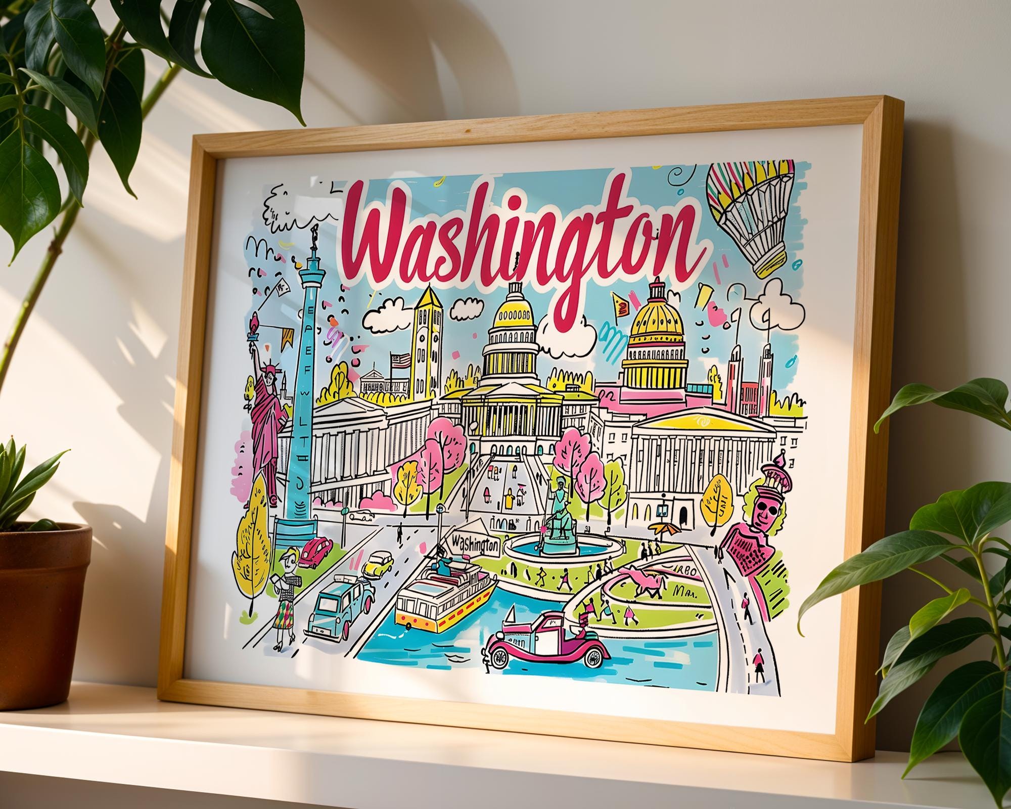 Washington D.C. Cityscape Poster | Colorful Travel Art Print wall art print, modern home decor, unframed artwork by Nomad & Nest