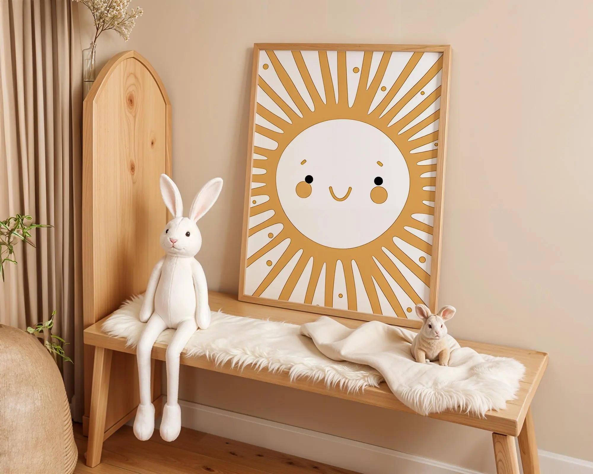 Playroom Ideas | Boho Sun Face Nursery Wall Art | Modern Celestial Baby Print wall art print, modern home decor, unframed artwork by Nomad & Nest