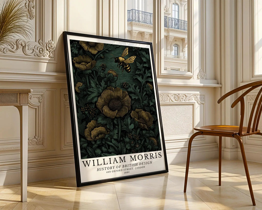 William Morris Print Bee Art  | Vintage Dark Floral Botanical Poster wall art print, modern home decor, unframed artwork by Nomad & Nest