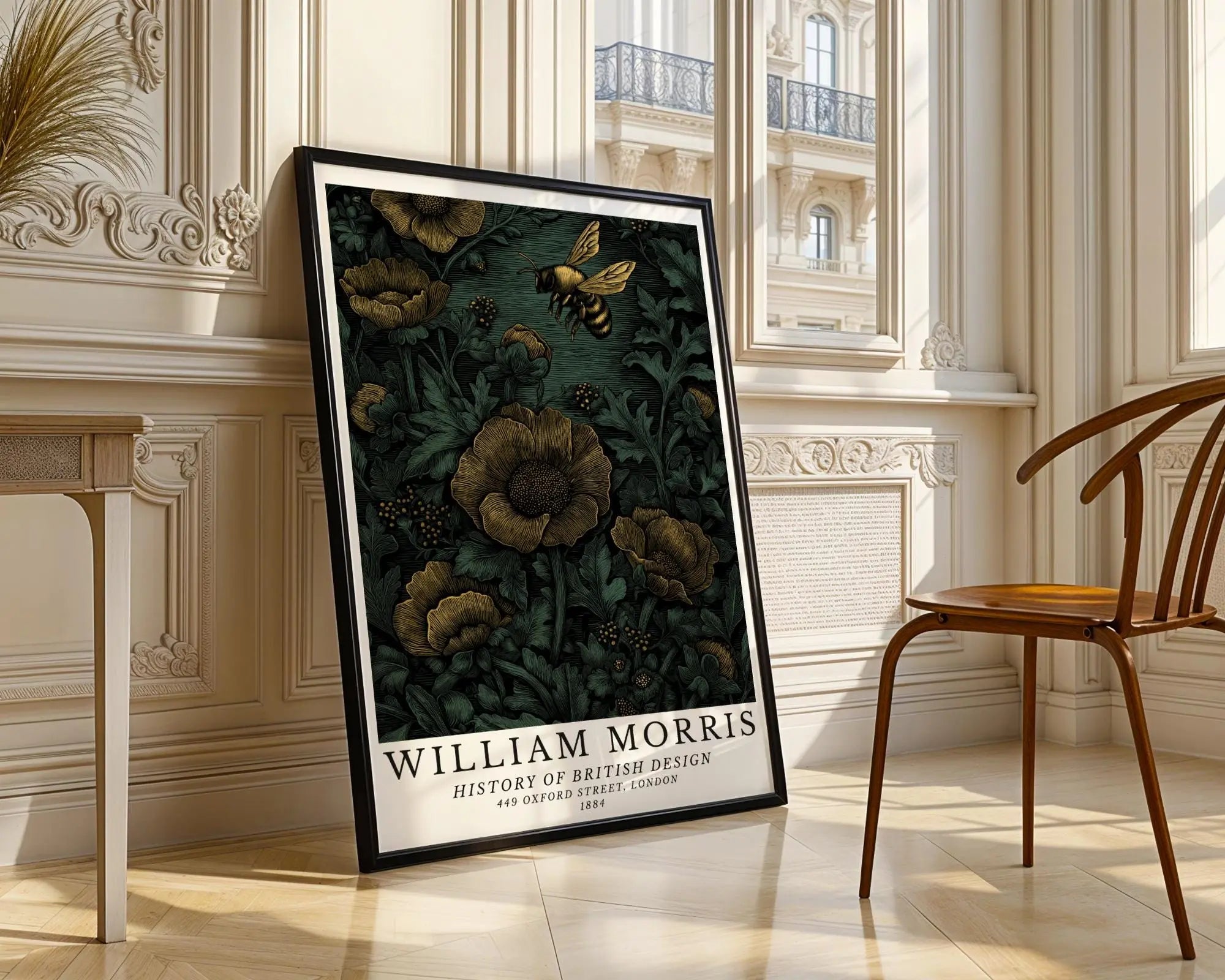 William Morris Print Bee Art  | Vintage Dark Floral Botanical Poster wall art print, modern home decor, unframed artwork by Nomad & Nest