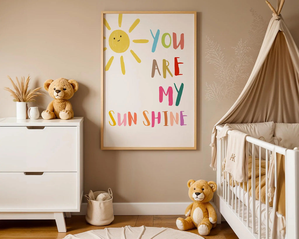 Playroom Ideas | You Are My Sunshine Nursery Wall Art Colourful Typography Print wall art print, modern home decor, unframed artwork by Nomad & Nest