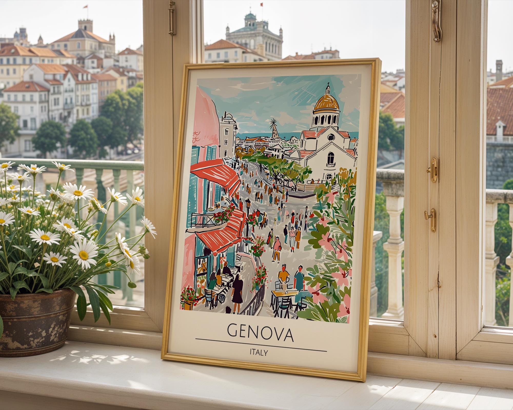 Genova Italy Art Print | Mediterranean Market Scene Wall Decor wall art print, modern home decor, unframed artwork by Nomad & Nest