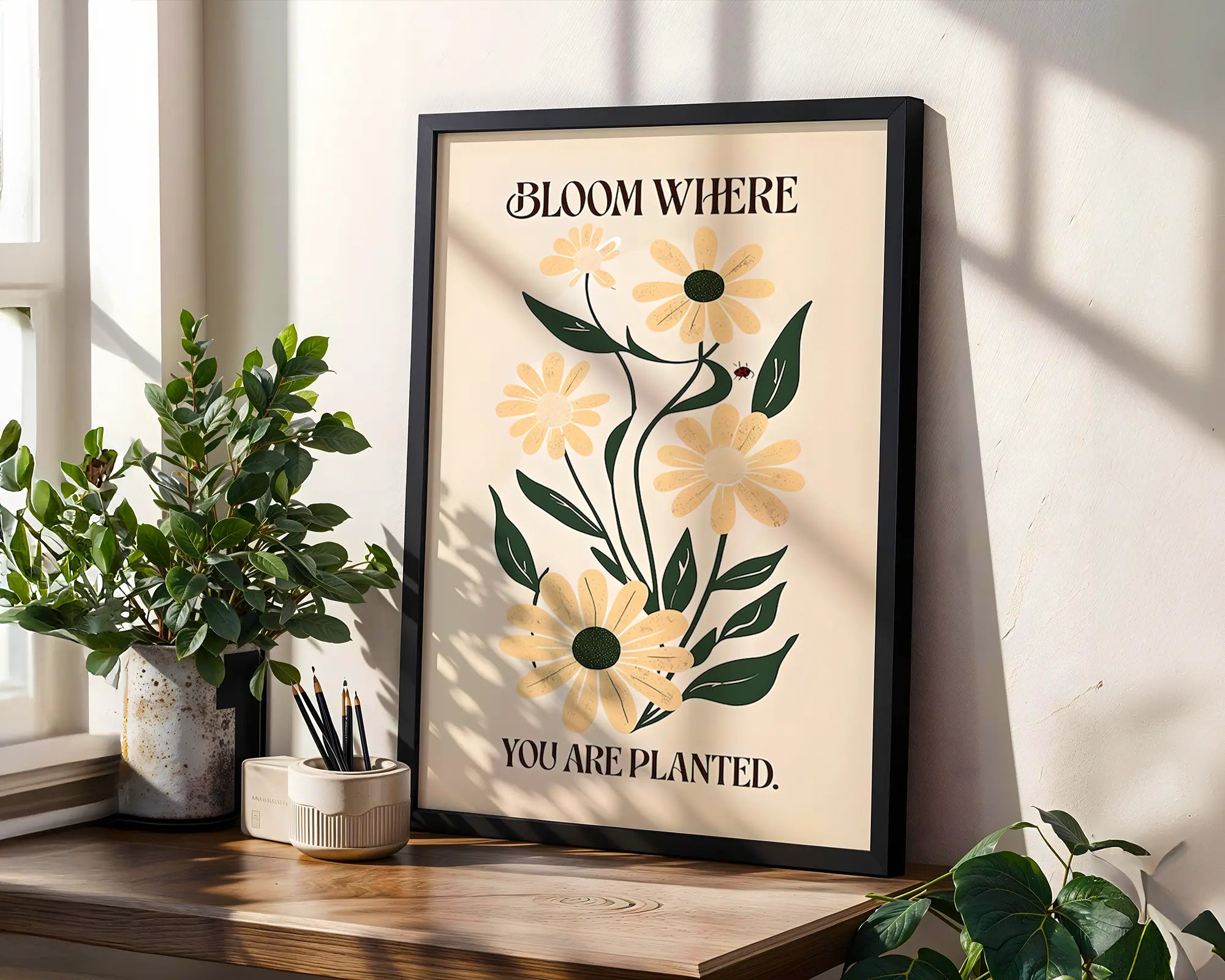 Positive Emotion | Bloom Where You Are Planted | Vintage Daisy Illustration, Inspirational Floral Wall Art wall art print, modern home decor, unframed artwork by Nomad & Nest