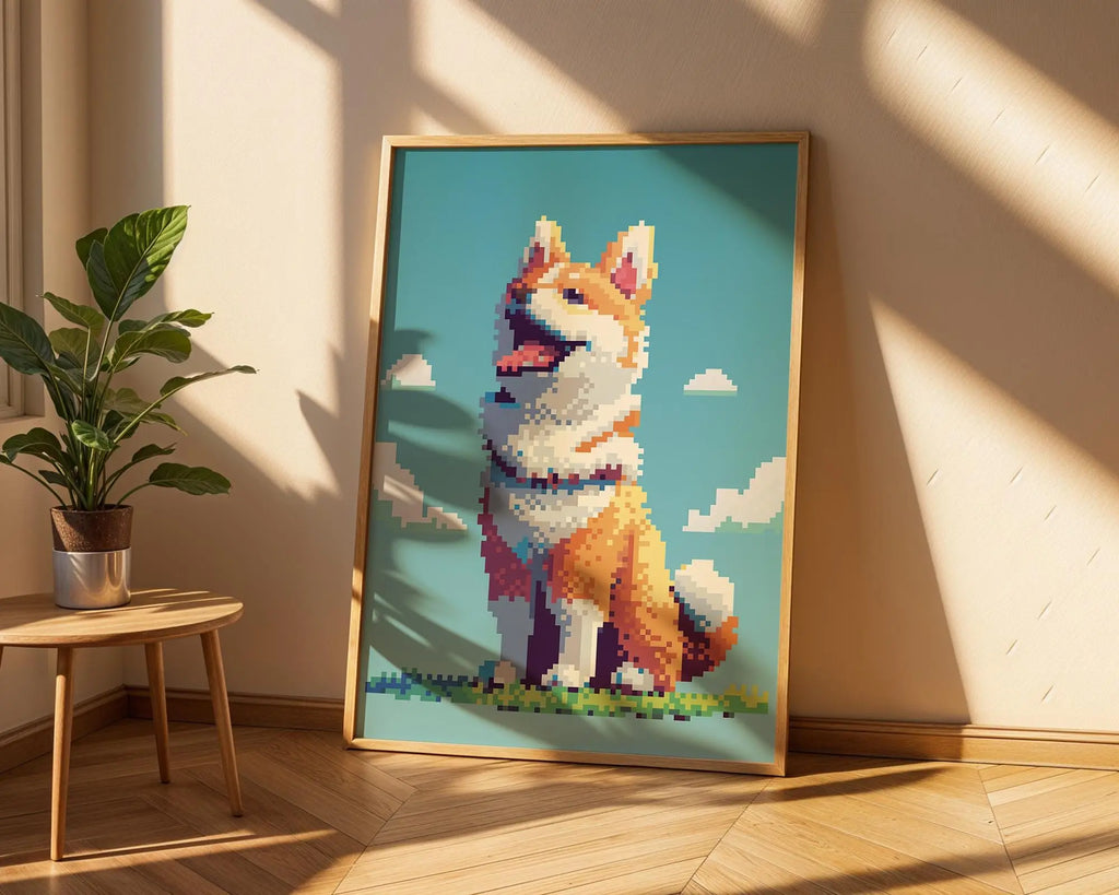 Shiba Inu Pixel Art Print | Retro Dog Illustration wall art print, modern home decor, unframed artwork by Nomad & Nest