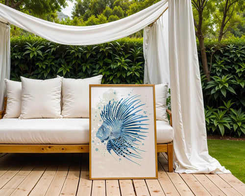 Blue Lionfish Print, Coastal Watercolor Illustration, Beach House Decor wall art print, modern home decor, unframed artwork by Nomad & Nest