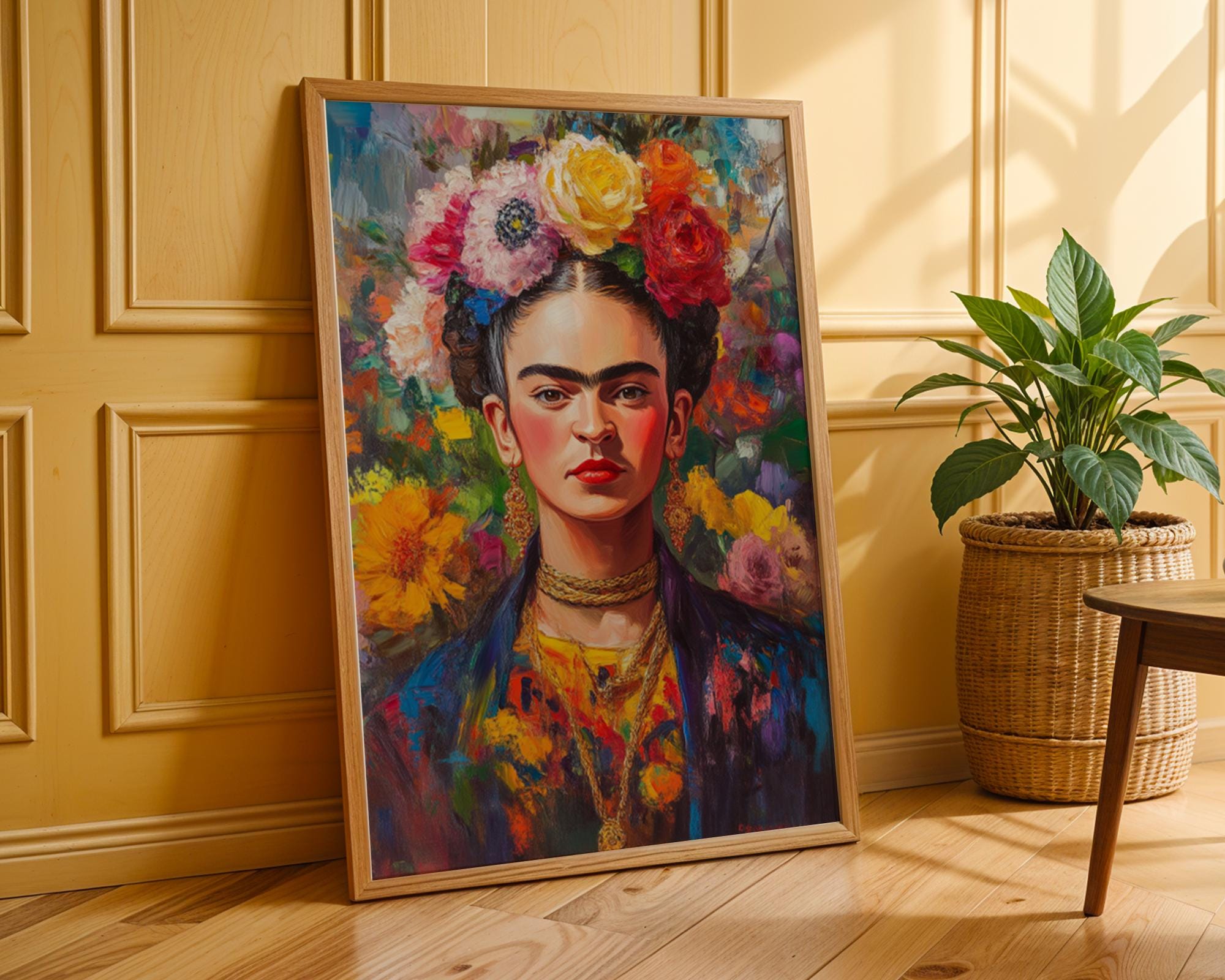 Frida Kahlo Portrait Print | Colourful Flower Crown, Eclectic Wall Art wall art print, modern home decor, unframed artwork by Nomad & Nest