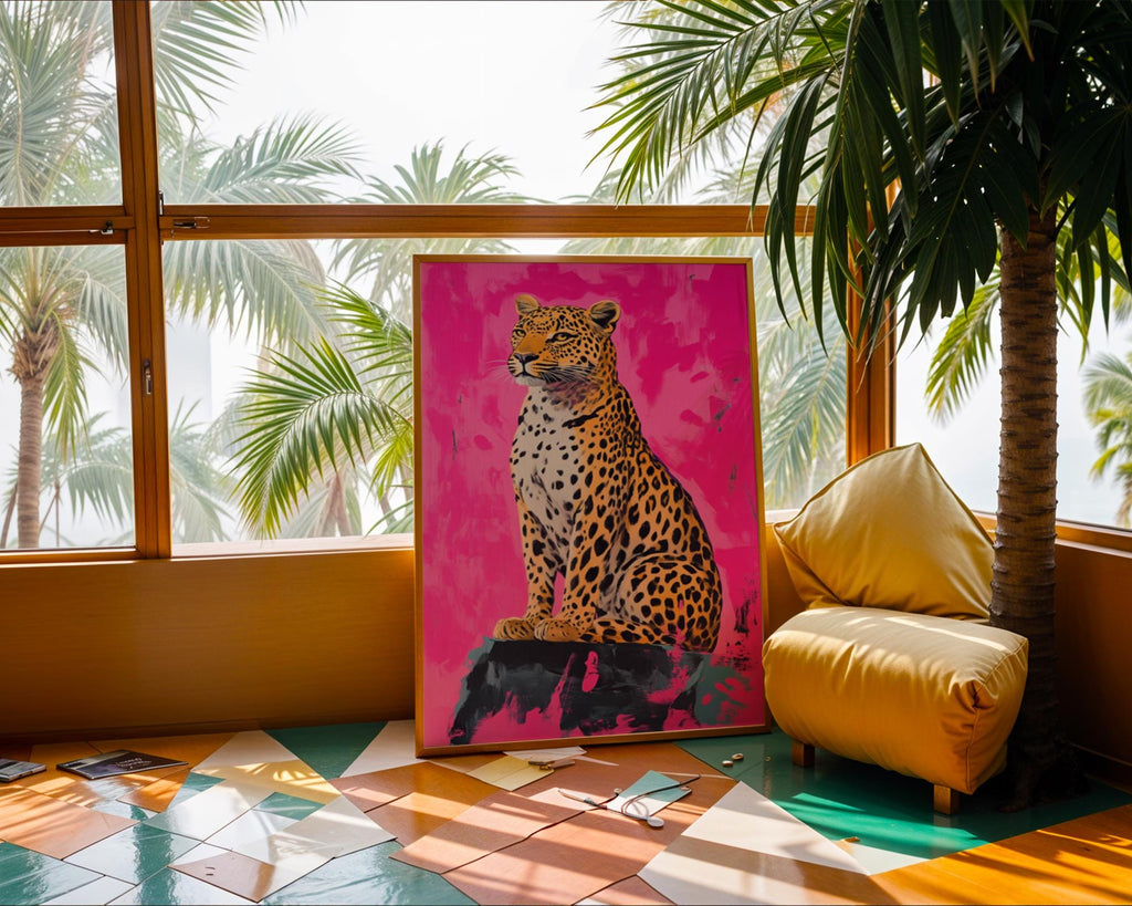 Pink Leopard Art Print | Modern Jungle Animal Poster wall art print, modern home decor, unframed artwork by Nomad & Nest