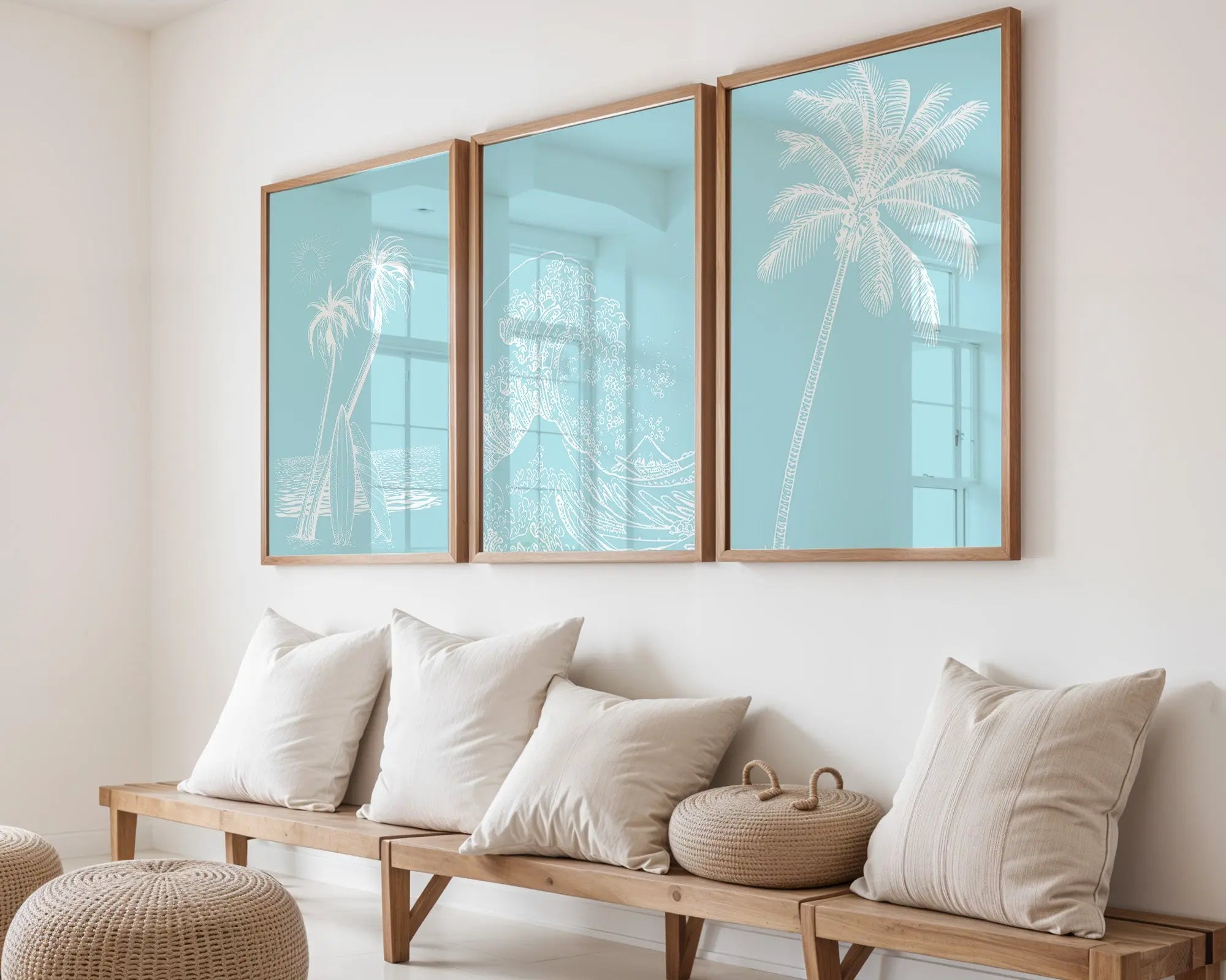 Colourful Prints | Blue Coastal Print Set | Seashells, Palms, Sand Dollars Wall Art (Set of 3) wall art print, modern home decor, unframed artwork by Nomad & Nest
