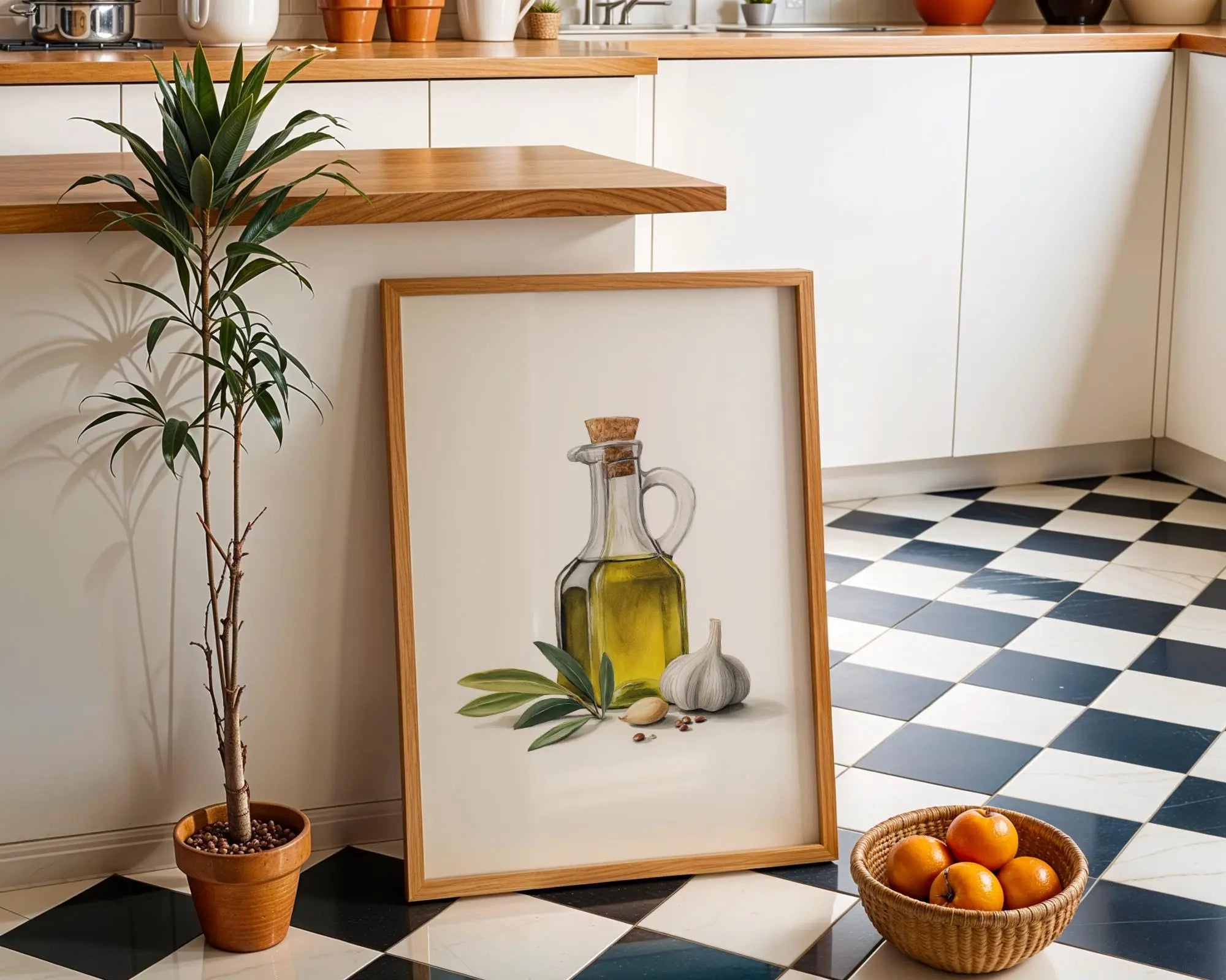 Olive Oil & Garlic Print • Rustic Italian Kitchen Wall Art wall art print, modern home decor, unframed artwork by Nomad & Nest