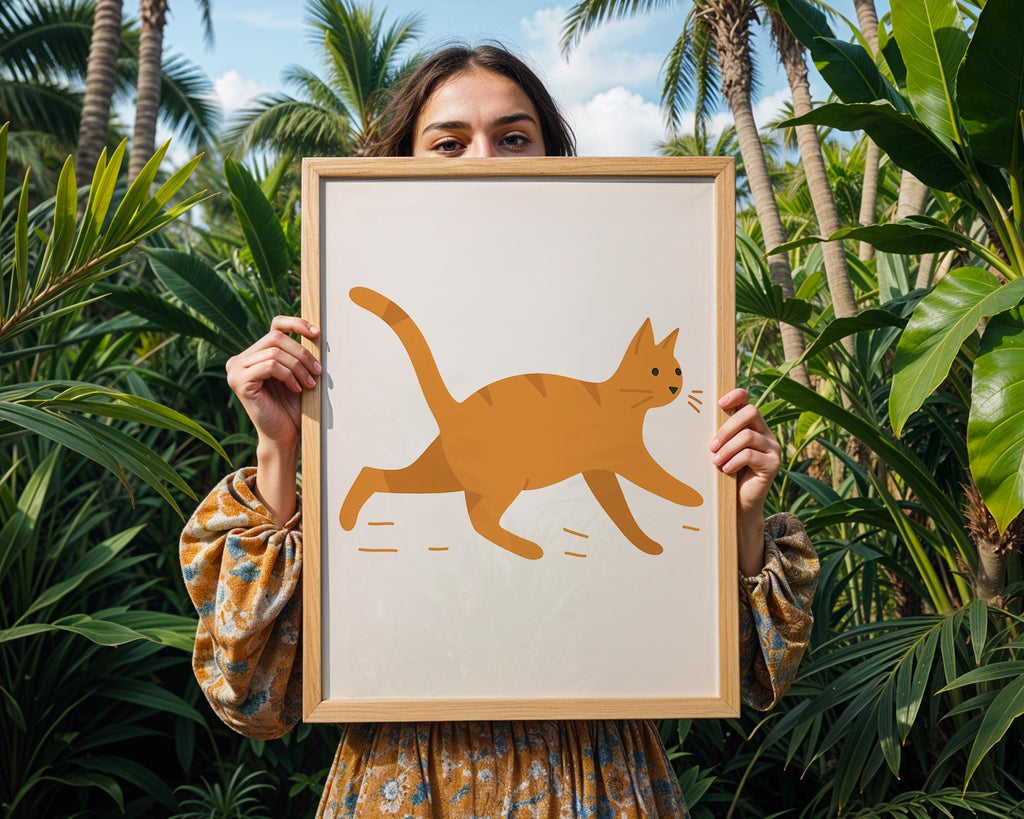 Playful Orange Cat Print | Scandinavian Nursery Art wall art print, modern home decor, unframed artwork by Nomad & Nest