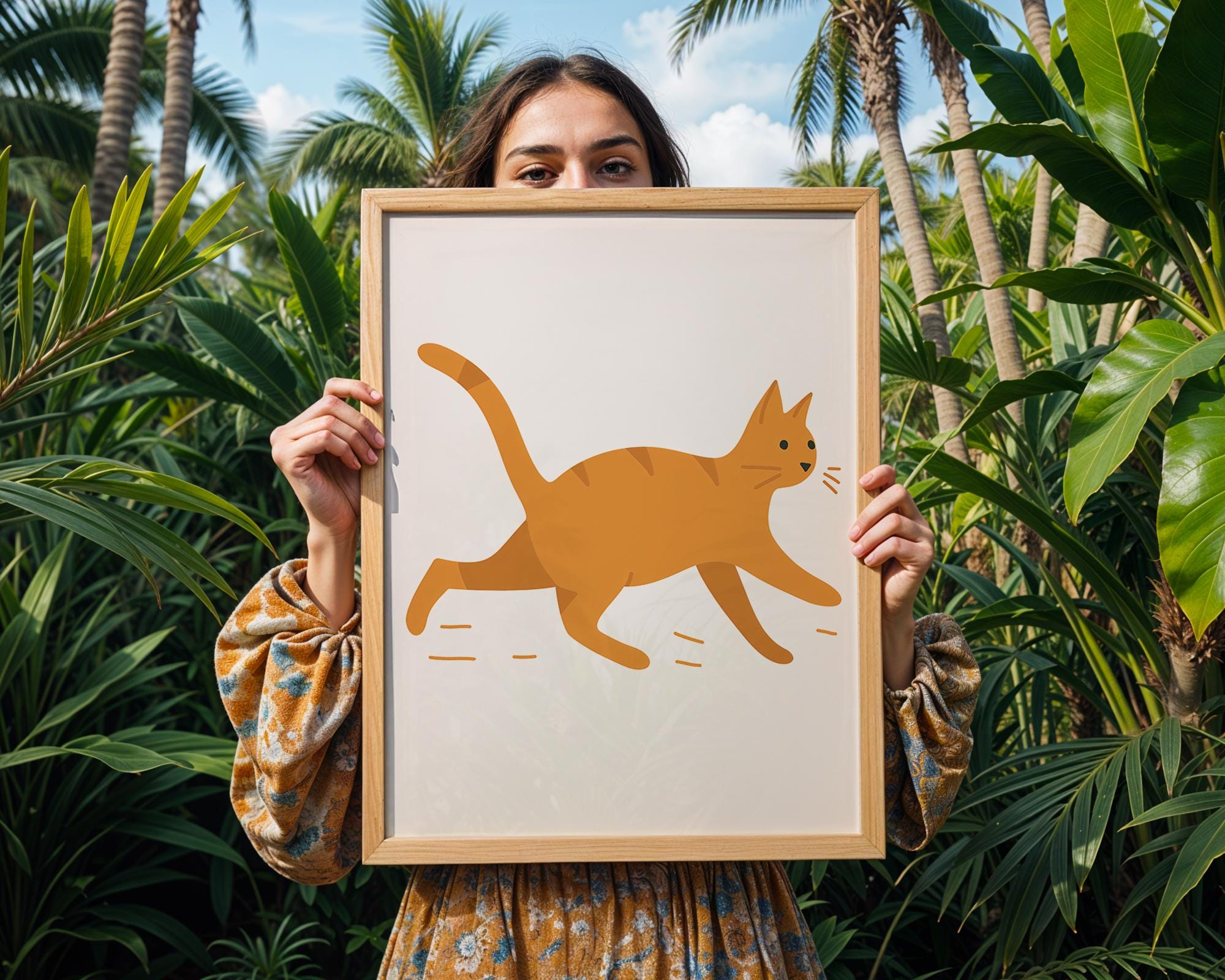 Playful Orange Cat Print | Scandinavian Nursery Art wall art print, modern home decor, unframed artwork by Nomad & Nest