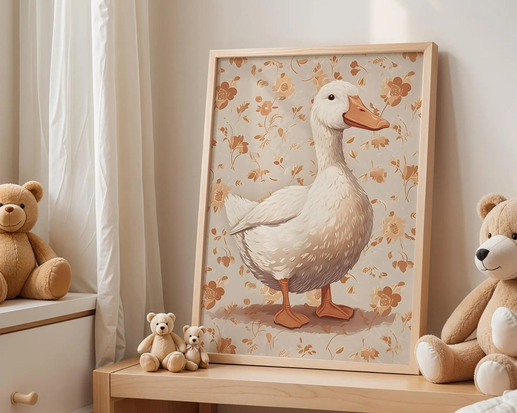 Playroom Ideas | Vintage Goose Nursery Wall Art – Neutral Farm Baby Print wall art print, modern home decor, unframed artwork by Nomad & Nest