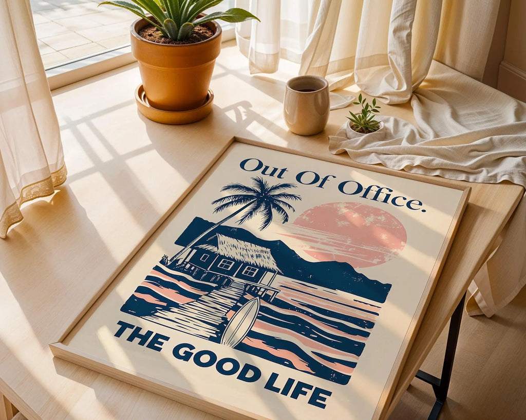 Positive Emotion | Out Of Office The Good Life Wall Art | Tropical Escape Poster | Vacation Decor wall art print, modern home decor, unframed artwork by Nomad & Nest