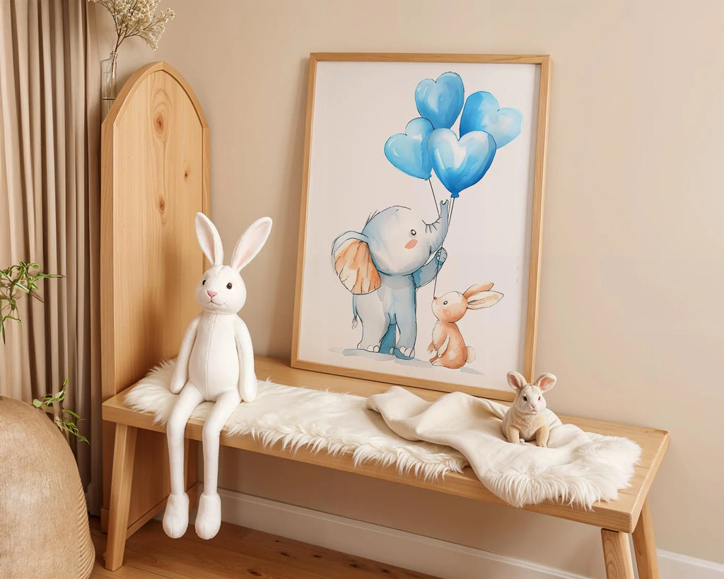 Playroom Ideas | Elephant Balloons Nursery Art | Soft Safari Baby Print wall art print, modern home decor, unframed artwork by Nomad & Nest